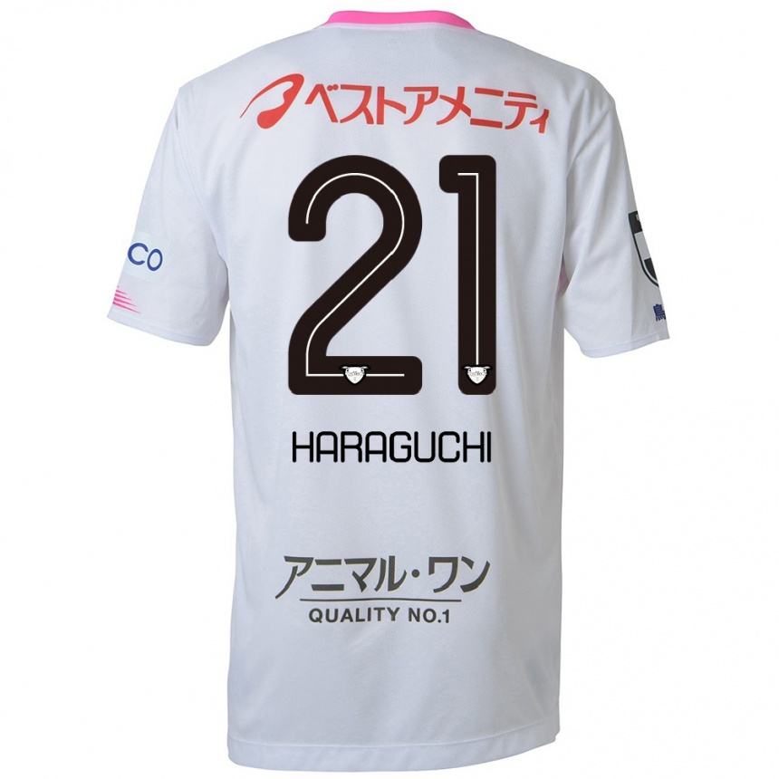 Kinder Fußball Konosuke Haraguchi #21 Weiß Blau Rosa Auswärtstrikot Trikot 2024/25 T-Shirt Luxemburg