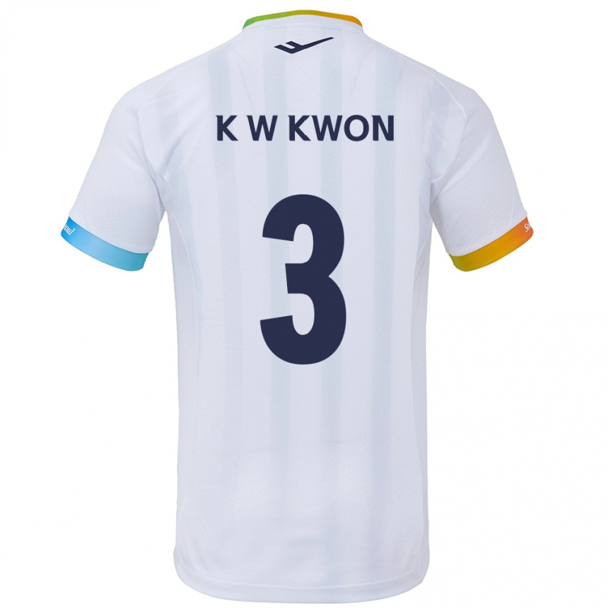 Kinder Fußball Wan-Kyu Kwon #3 Weiß Blau Auswärtstrikot Trikot 2024/25 T-Shirt Luxemburg