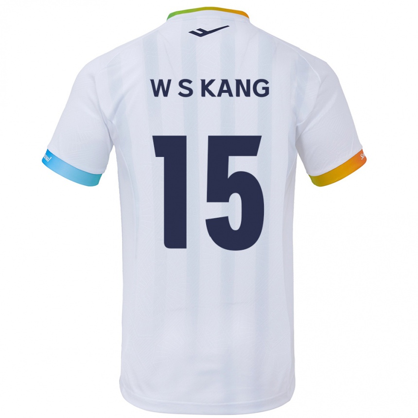 Kinder Fußball Sang-Woo Kang #15 Weiß Blau Auswärtstrikot Trikot 2024/25 T-Shirt Luxemburg