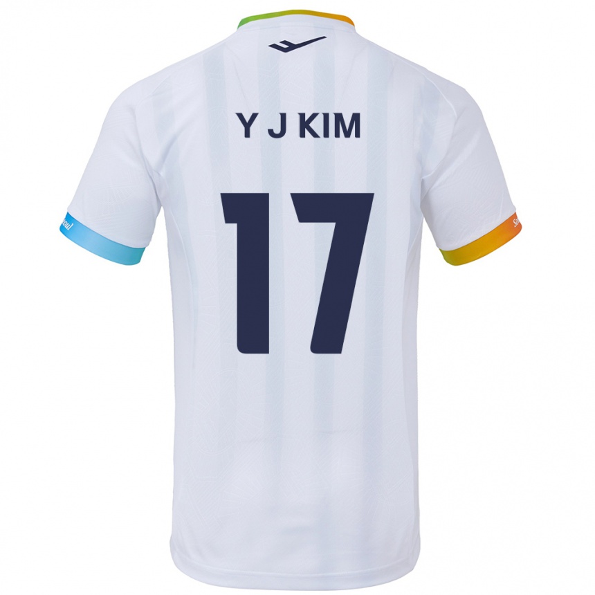 Kinder Fußball Jin-Ya Kim #17 Weiß Blau Auswärtstrikot Trikot 2024/25 T-Shirt Luxemburg