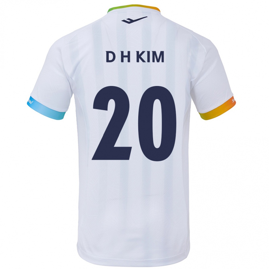 Kinder Fußball Hyeon-Deok Kim #20 Weiß Blau Auswärtstrikot Trikot 2024/25 T-Shirt Luxemburg