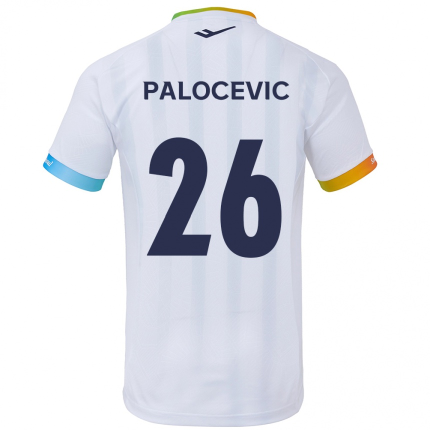 Kinder Fußball Aleksandar Palocevic #26 Weiß Blau Auswärtstrikot Trikot 2024/25 T-Shirt Luxemburg