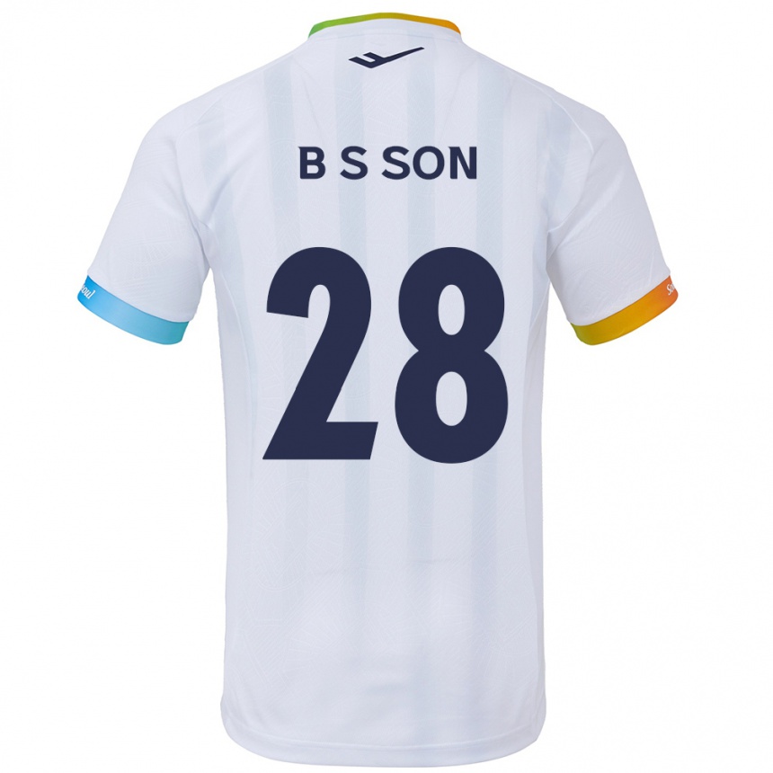 Kinder Fußball Seung-Beom Son #28 Weiß Blau Auswärtstrikot Trikot 2024/25 T-Shirt Luxemburg