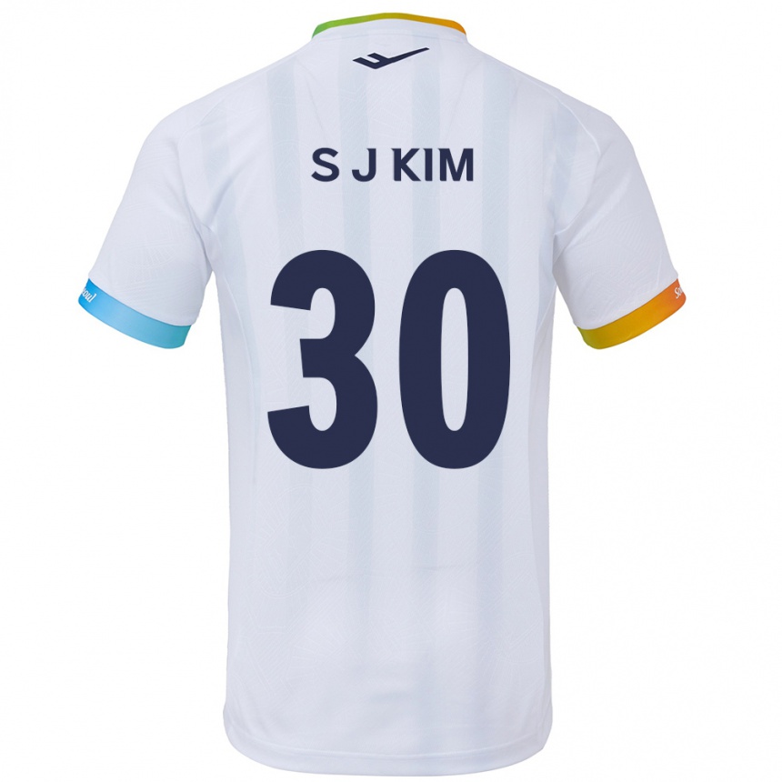 Kinder Fußball Ju-Sung Kim #30 Weiß Blau Auswärtstrikot Trikot 2024/25 T-Shirt Luxemburg