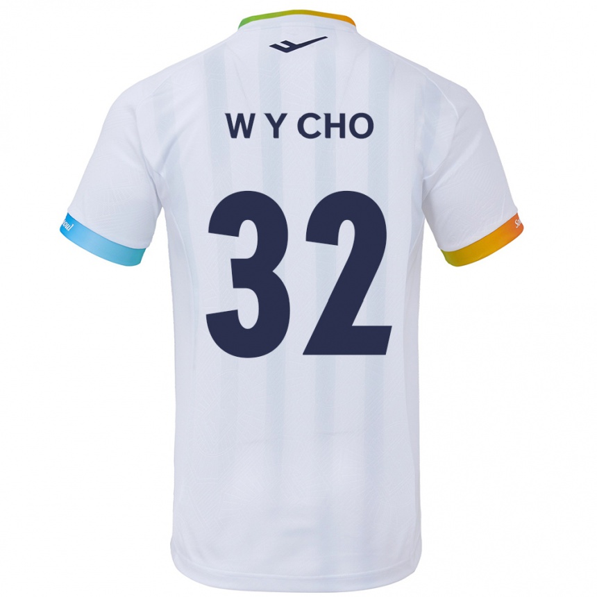 Kinder Fußball Young-Wook Cho #32 Weiß Blau Auswärtstrikot Trikot 2024/25 T-Shirt Luxemburg