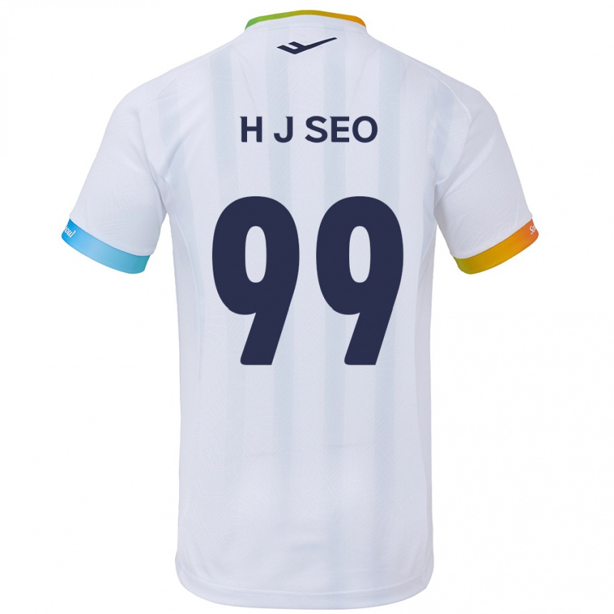 Kinder Fußball Ju-Hwan Seo #99 Weiß Blau Auswärtstrikot Trikot 2024/25 T-Shirt Luxemburg