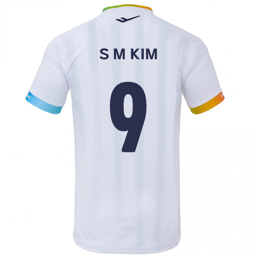 Kinder Fußball Min-Sung Kim #9 Weiß Blau Auswärtstrikot Trikot 2024/25 T-Shirt Luxemburg