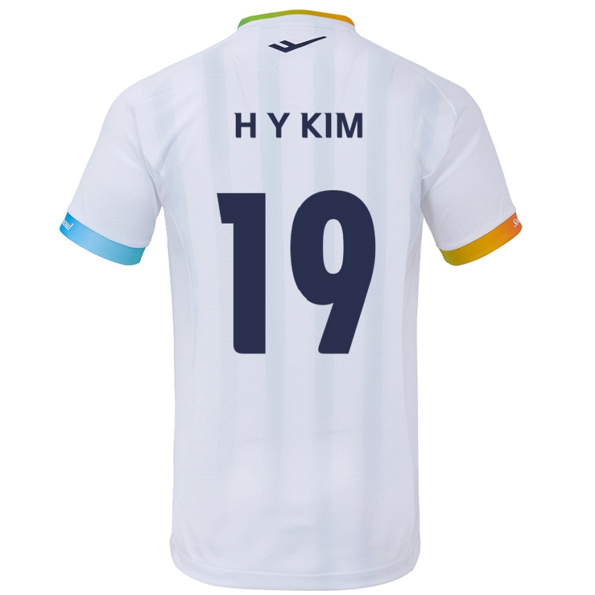 Kinder Fußball Yong-Hyuk Kim #19 Weiß Blau Auswärtstrikot Trikot 2024/25 T-Shirt Luxemburg