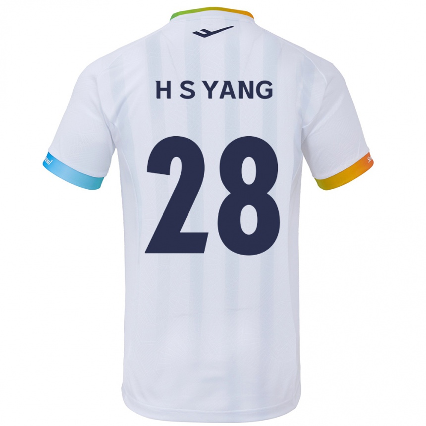 Kinder Fußball Seung-Hyeon Yang #28 Weiß Blau Auswärtstrikot Trikot 2024/25 T-Shirt Luxemburg