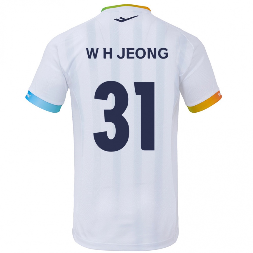 Kinder Fußball Hyun-Woong Jeong #31 Weiß Blau Auswärtstrikot Trikot 2024/25 T-Shirt Luxemburg