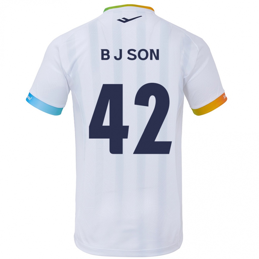 Kinder Fußball Jeong-Beom Son #42 Weiß Blau Auswärtstrikot Trikot 2024/25 T-Shirt Luxemburg