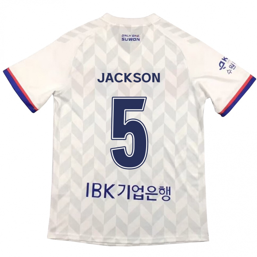 Kinder Fußball Lachlan Jackson #5 Weiß Blau Auswärtstrikot Trikot 2024/25 T-Shirt Luxemburg