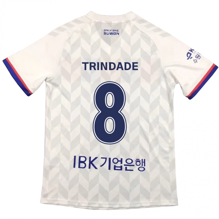 Kinder Fußball Matheus Trindade #8 Weiß Blau Auswärtstrikot Trikot 2024/25 T-Shirt Luxemburg