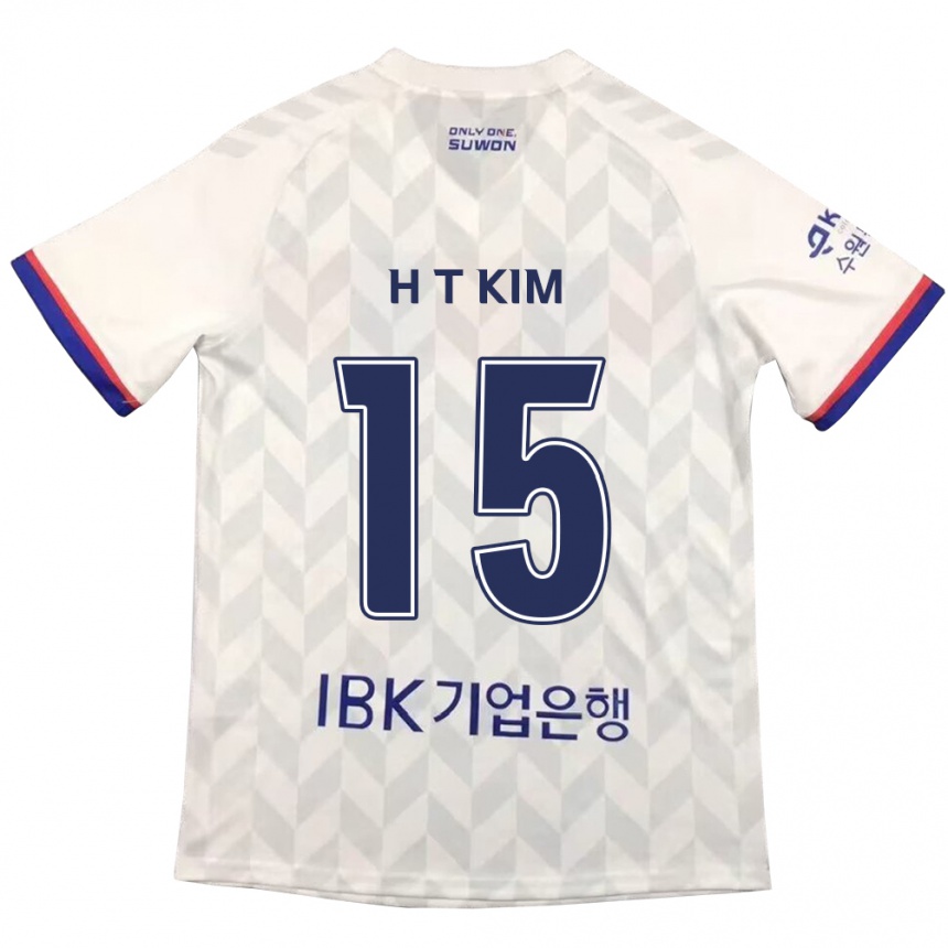 Kinder Fußball Tae-Han Kim #15 Weiß Blau Auswärtstrikot Trikot 2024/25 T-Shirt Luxemburg