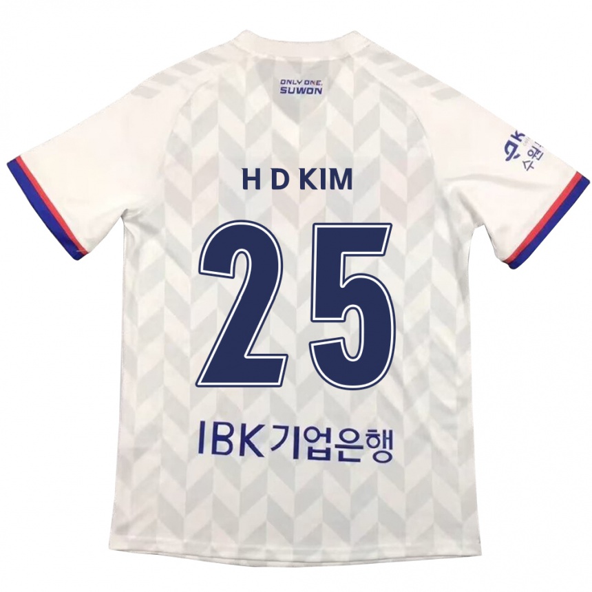 Kinder Fußball Dae-Hyun Kim #25 Weiß Blau Auswärtstrikot Trikot 2024/25 T-Shirt Luxemburg