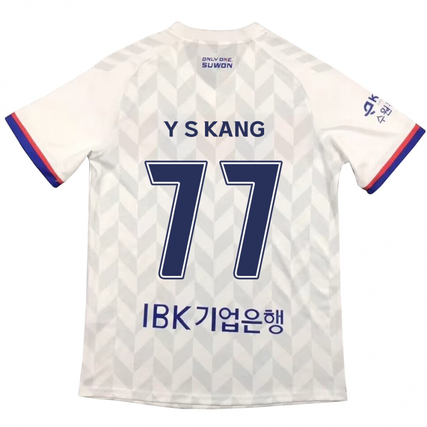 Kinder Fußball Sang-Yun Kang #77 Weiß Blau Auswärtstrikot Trikot 2024/25 T-Shirt Luxemburg