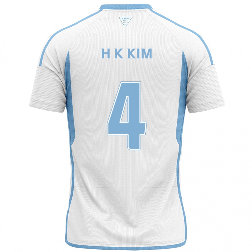 Kinder Fußball Kee-Hee Kim #4 Weiß Blau Auswärtstrikot Trikot 2024/25 T-Shirt Luxemburg