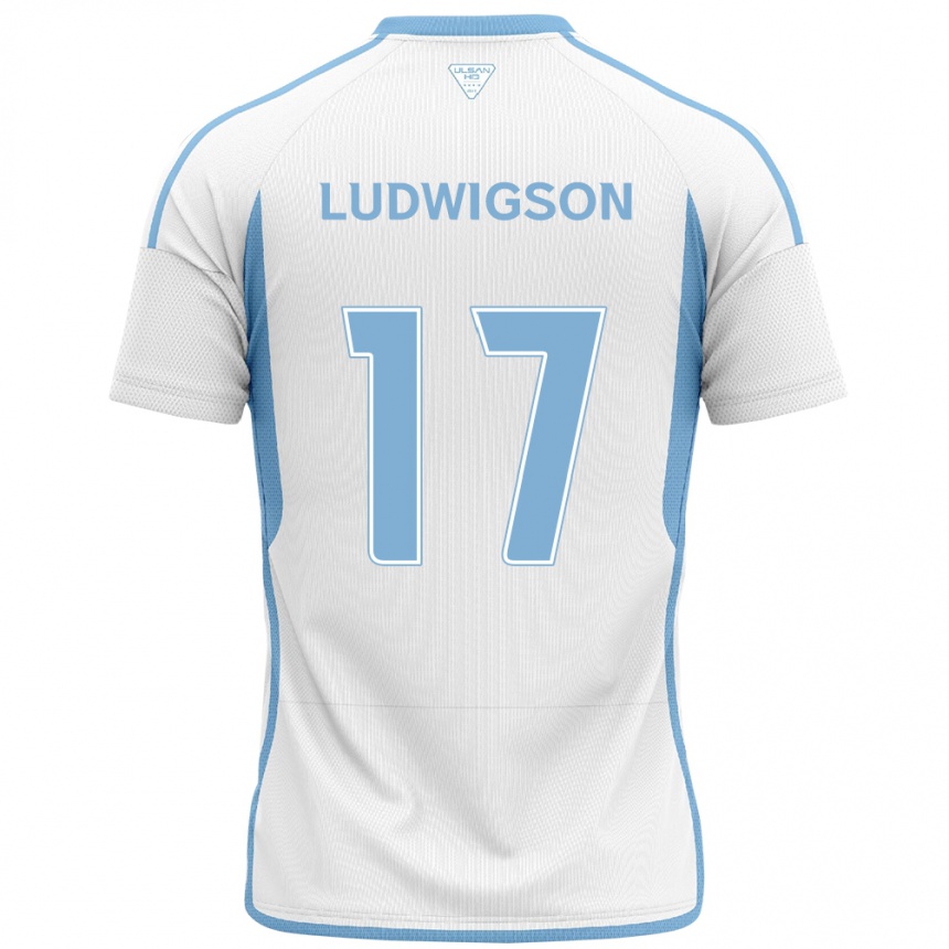 Kinder Fußball Gustav Ludwigson #17 Weiß Blau Auswärtstrikot Trikot 2024/25 T-Shirt Luxemburg