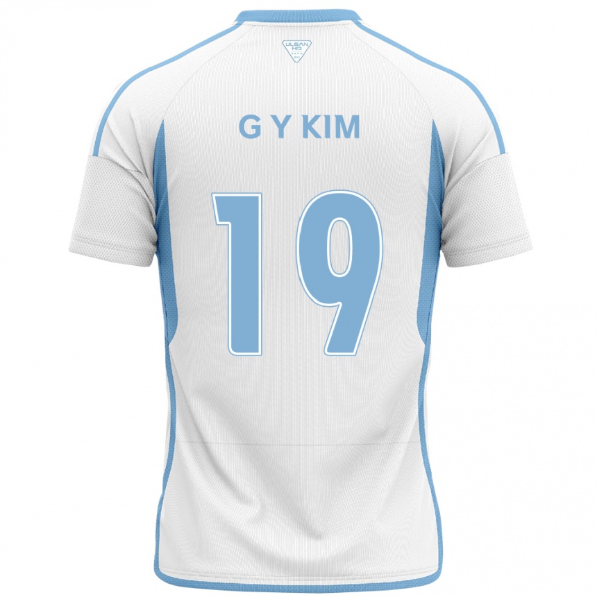 Kinder Fußball Young-Gwon Kim #19 Weiß Blau Auswärtstrikot Trikot 2024/25 T-Shirt Luxemburg