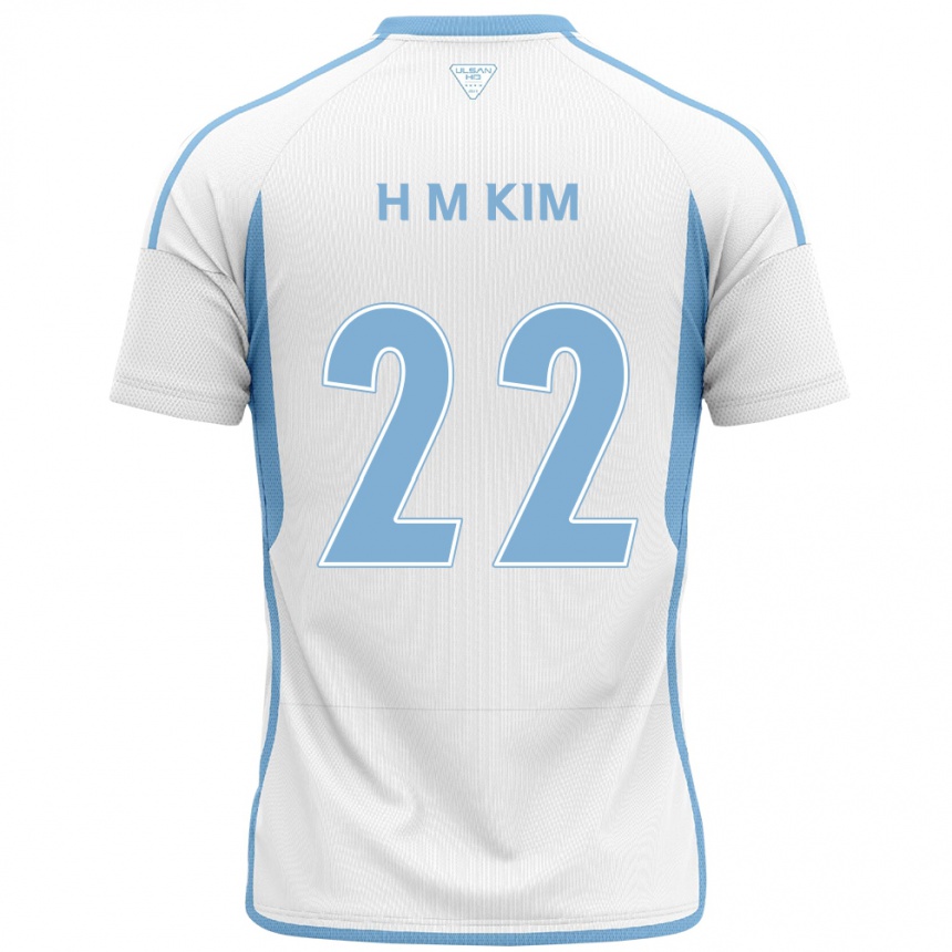 Kinder Fußball Min-Hyuk Kim #22 Weiß Blau Auswärtstrikot Trikot 2024/25 T-Shirt Luxemburg