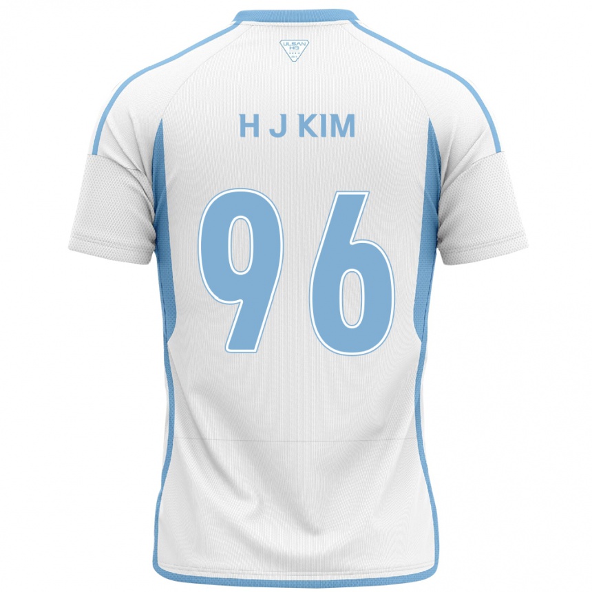 Kinder Fußball Ji-Hyun Kim #96 Weiß Blau Auswärtstrikot Trikot 2024/25 T-Shirt Luxemburg