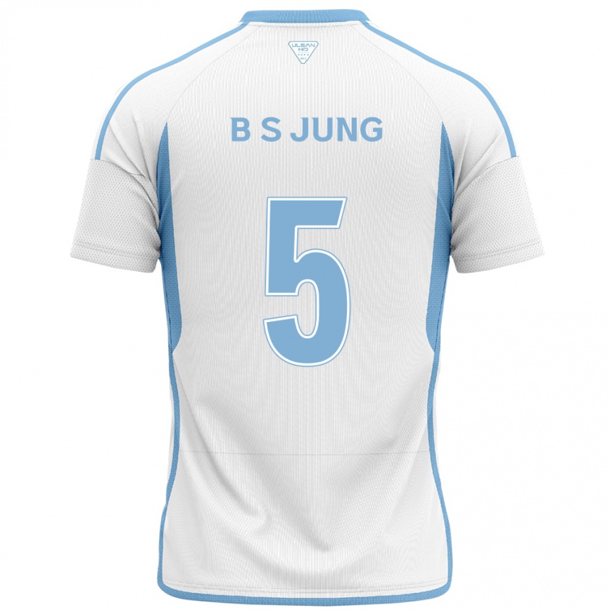 Kinder Fußball Seong-Bin Jung #5 Weiß Blau Auswärtstrikot Trikot 2024/25 T-Shirt Luxemburg