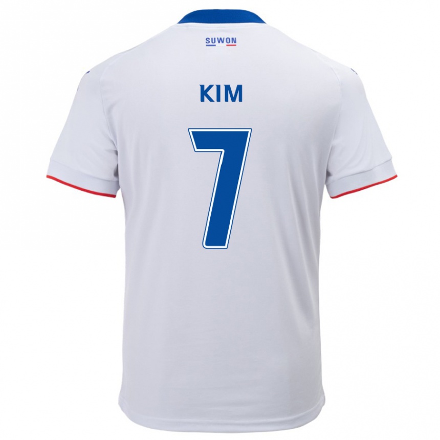 Kinder Fußball Hyun Kim #7 Weiß Blau Auswärtstrikot Trikot 2024/25 T-Shirt Luxemburg