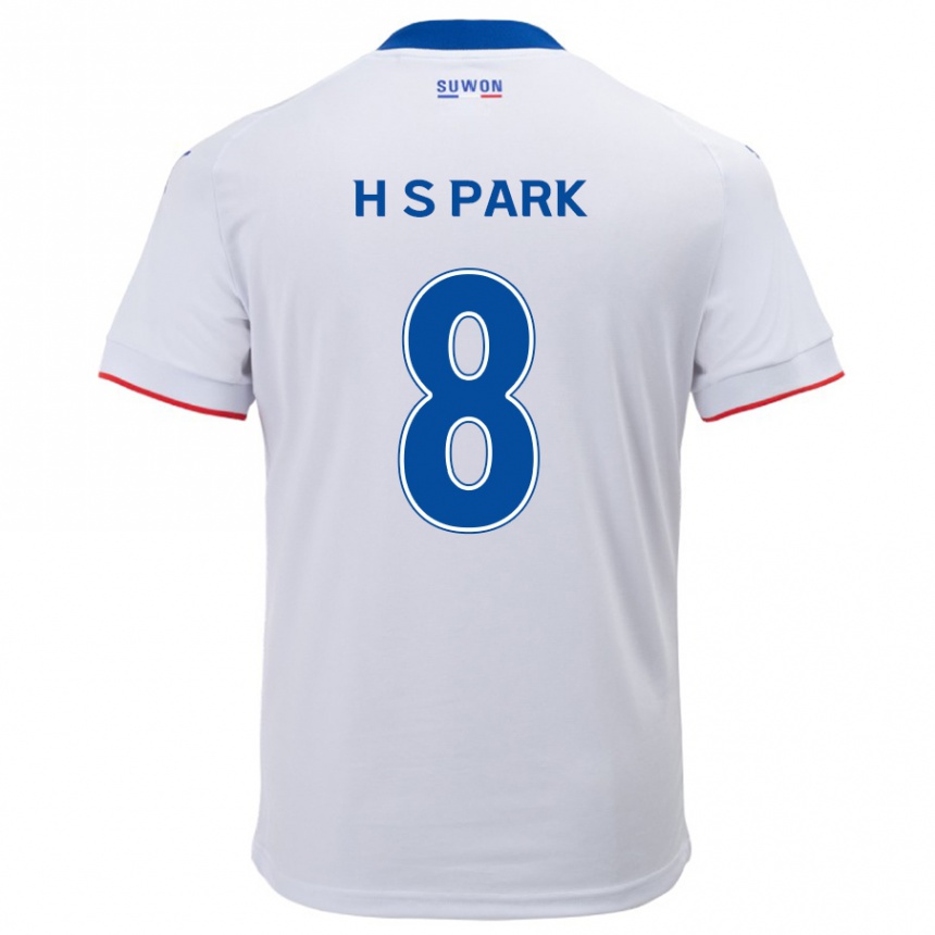 Kinder Fußball Sang-Hyeok Park #8 Weiß Blau Auswärtstrikot Trikot 2024/25 T-Shirt Luxemburg