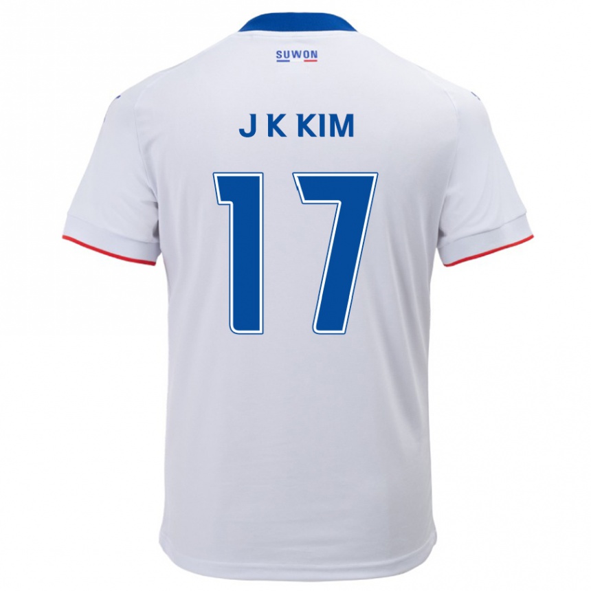 Kinder Fußball Kyeong-Jung Kim #17 Weiß Blau Auswärtstrikot Trikot 2024/25 T-Shirt Luxemburg