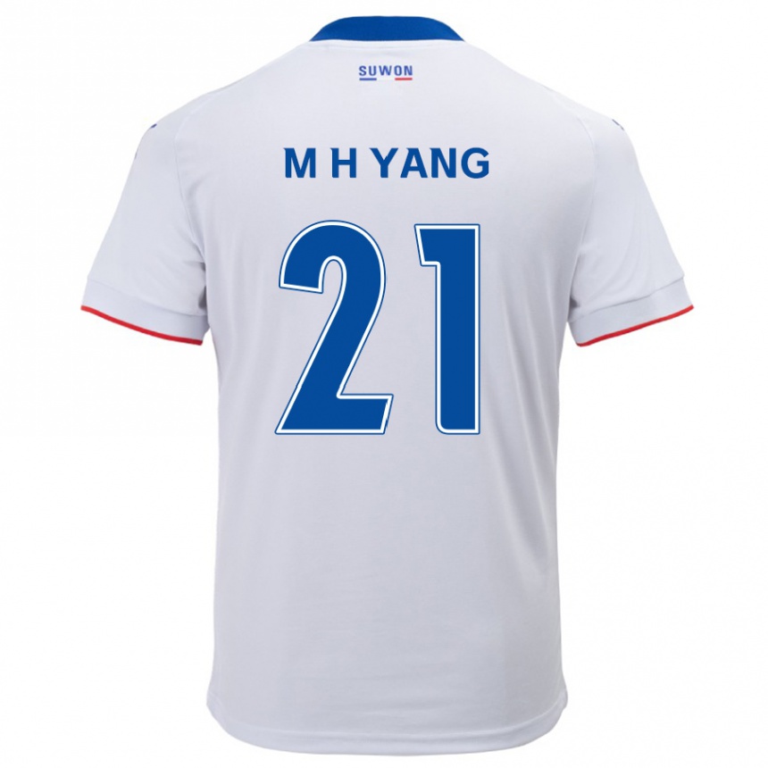 Kinder Fußball Hyung-Mo Yang #21 Weiß Blau Auswärtstrikot Trikot 2024/25 T-Shirt Luxemburg