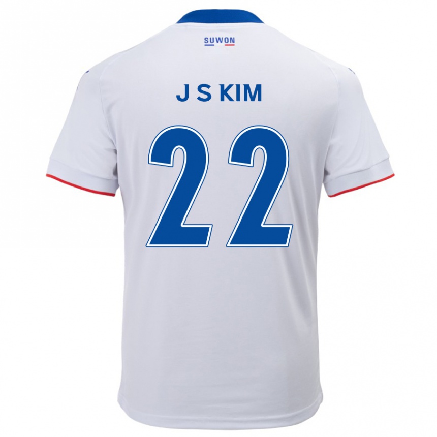 Kinder Fußball Sang-Jun Kim #22 Weiß Blau Auswärtstrikot Trikot 2024/25 T-Shirt Luxemburg