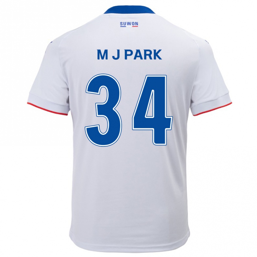 Kinder Fußball Ji-Min Park #34 Weiß Blau Auswärtstrikot Trikot 2024/25 T-Shirt Luxemburg