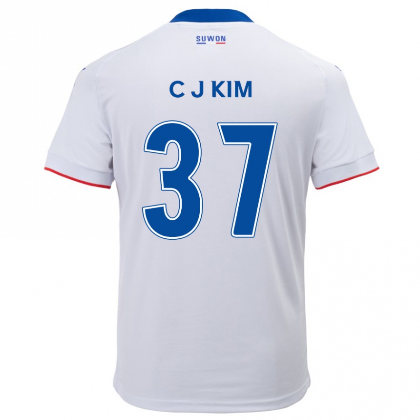 Kinder Fußball Joo-Chan Kim #37 Weiß Blau Auswärtstrikot Trikot 2024/25 T-Shirt Luxemburg