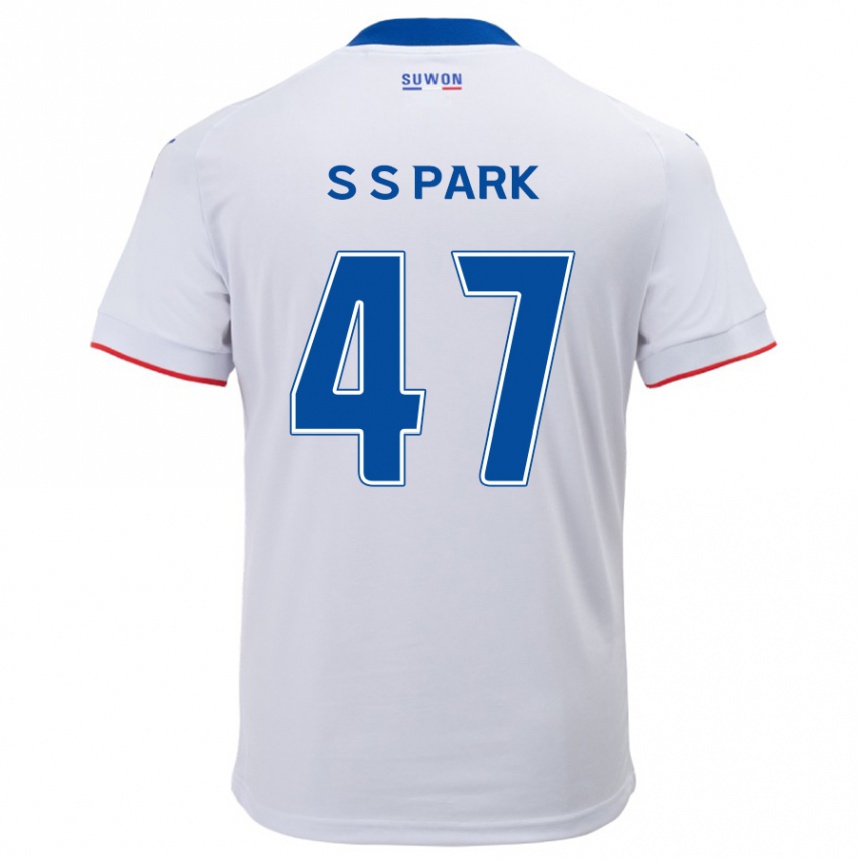 Kinder Fußball Seung-Soo Park #47 Weiß Blau Auswärtstrikot Trikot 2024/25 T-Shirt Luxemburg