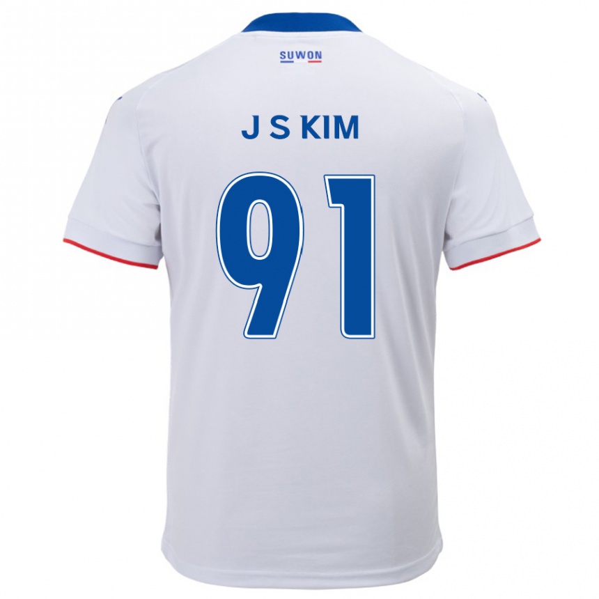 Kinder Fußball Seong-Ju Kim #91 Weiß Blau Auswärtstrikot Trikot 2024/25 T-Shirt Luxemburg