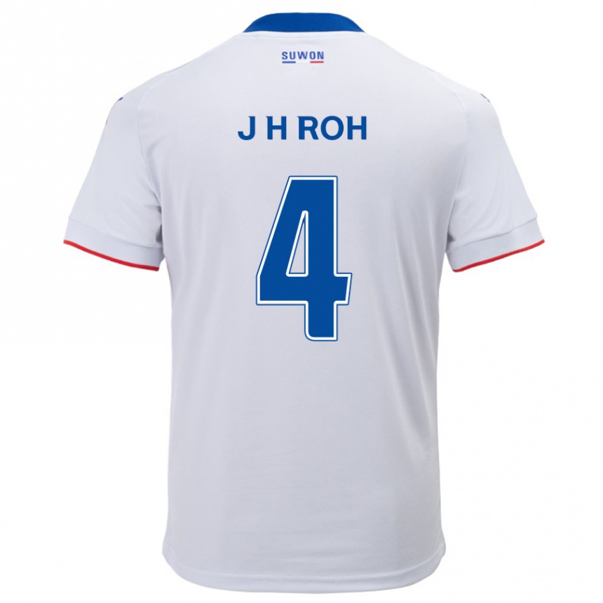 Kinder Fußball Hyun-Jun Roh #4 Weiß Blau Auswärtstrikot Trikot 2024/25 T-Shirt Luxemburg