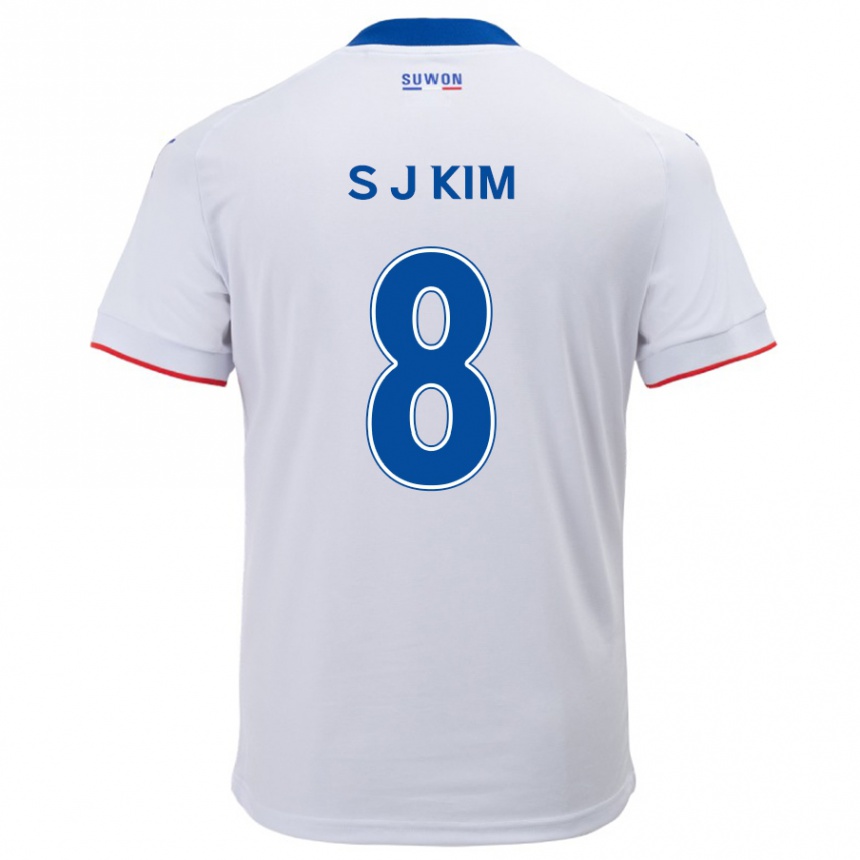 Kinder Fußball Ji-Sung Kim #8 Weiß Blau Auswärtstrikot Trikot 2024/25 T-Shirt Luxemburg