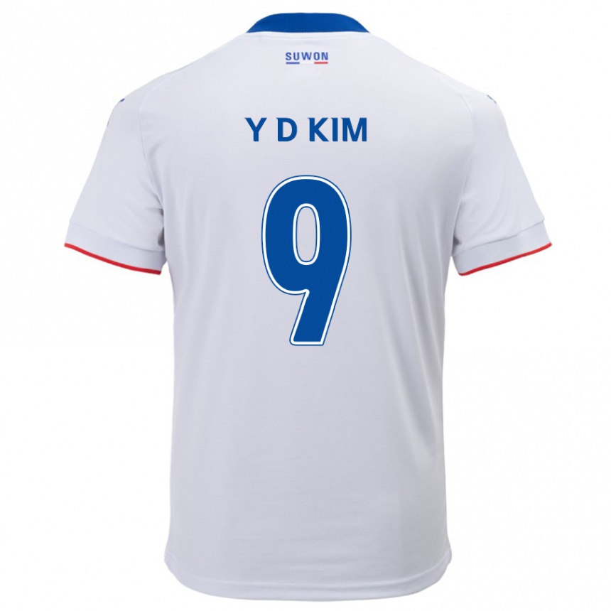 Kinder Fußball Dong-Yeon Kim #9 Weiß Blau Auswärtstrikot Trikot 2024/25 T-Shirt Luxemburg