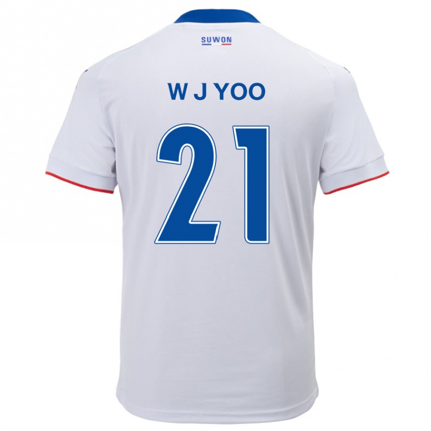 Kinder Fußball Jin-Wook Yoo #21 Weiß Blau Auswärtstrikot Trikot 2024/25 T-Shirt Luxemburg