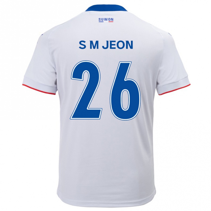 Kinder Fußball Min-Seung Jeon #26 Weiß Blau Auswärtstrikot Trikot 2024/25 T-Shirt Luxemburg