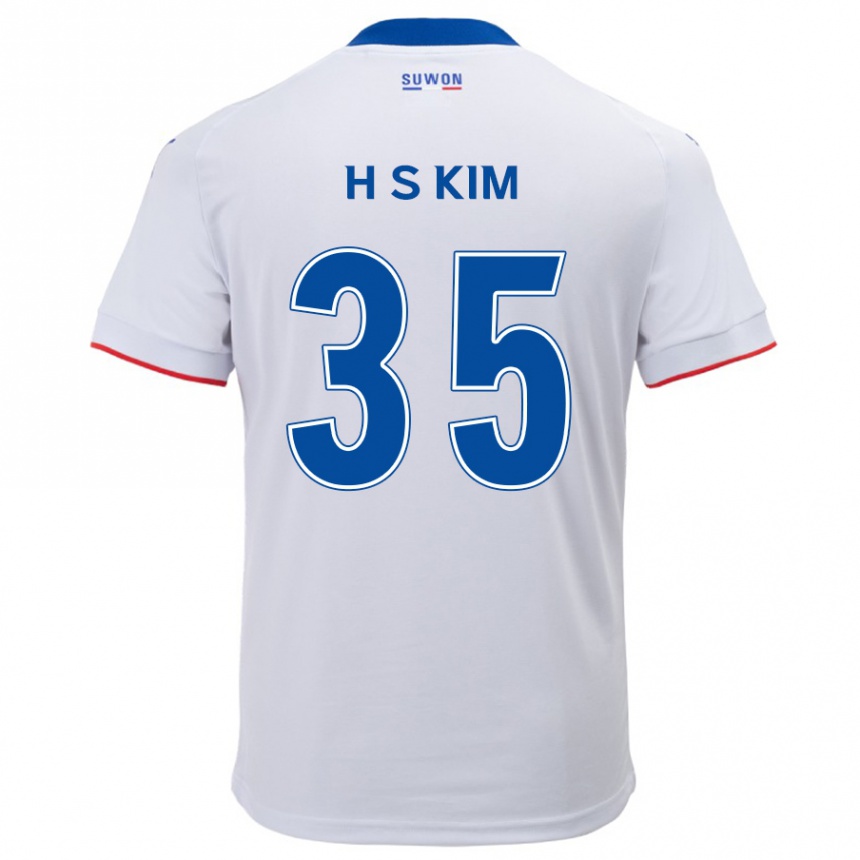 Kinder Fußball Seung-Hyun Kim #35 Weiß Blau Auswärtstrikot Trikot 2024/25 T-Shirt Luxemburg