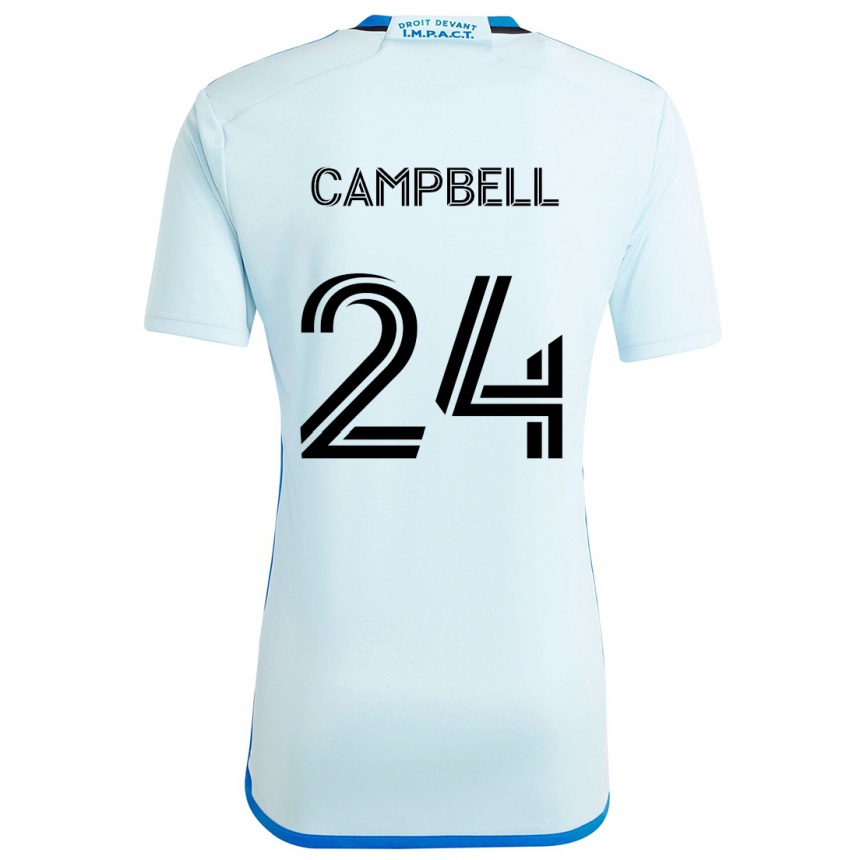 Kinder Fußball George Campbell #24 Eisblau Auswärtstrikot Trikot 2024/25 T-Shirt Luxemburg