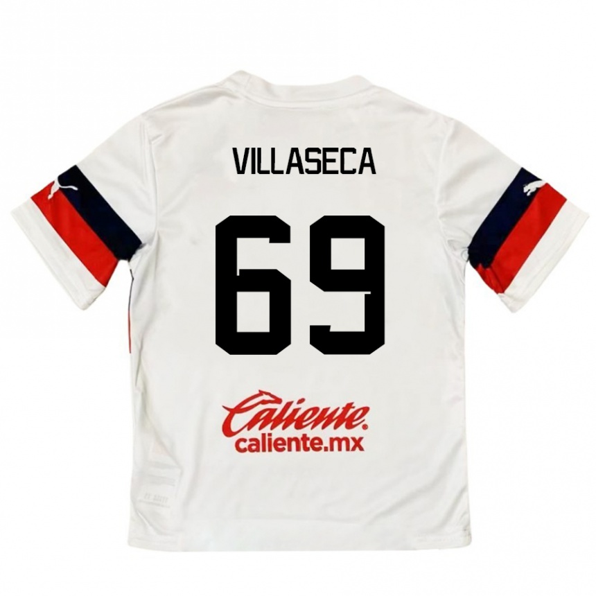 Kinder Fußball Daniel Villaseca #69 Weiß Rot Auswärtstrikot Trikot 2024/25 T-Shirt Luxemburg