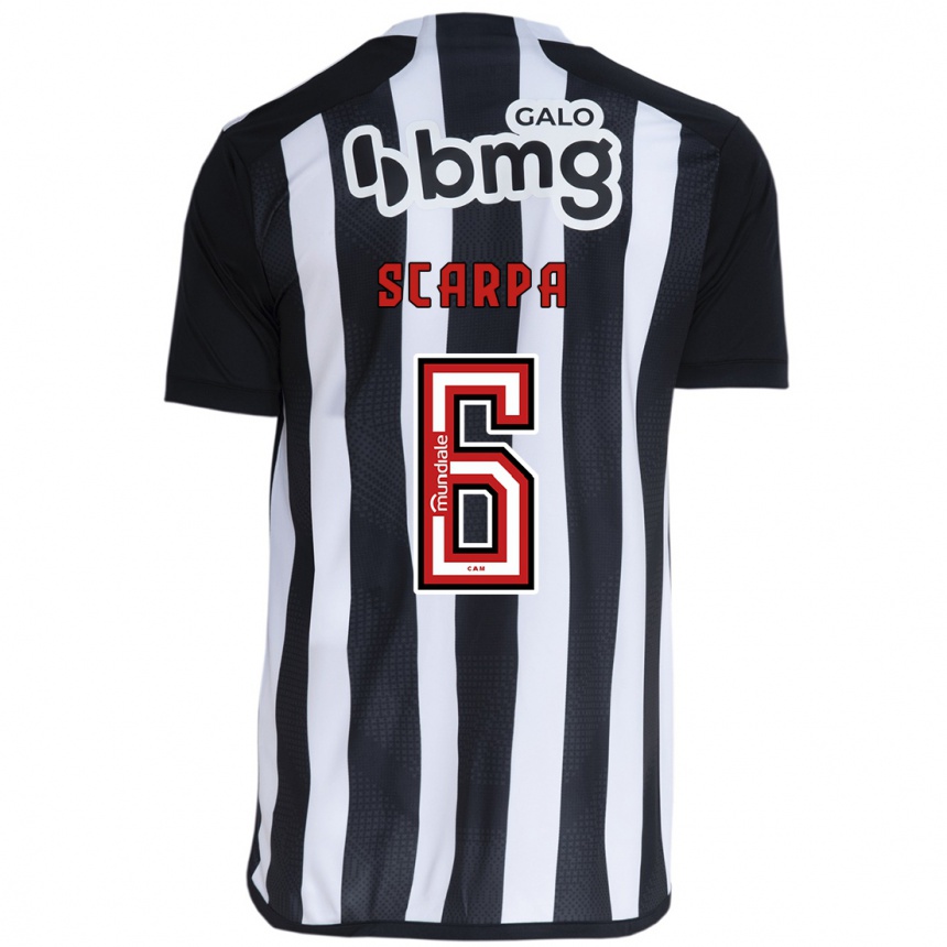 Herren Fußball Gustavo Scarpa #6 Weiß Schwarz Heimtrikot Trikot 2024/25 T-Shirt Luxemburg