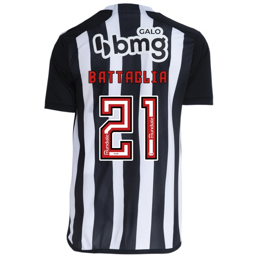 Herren Fußball Rodrigo Battaglia #21 Weiß Schwarz Heimtrikot Trikot 2024/25 T-Shirt Luxemburg