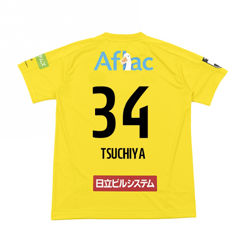 Herren Fußball Takumi Tsuchiya #34 Gelb Schwarz Heimtrikot Trikot 2024/25 T-Shirt Luxemburg