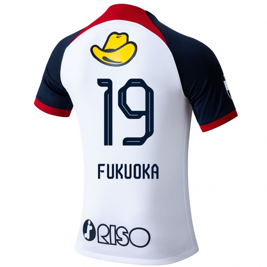 Herren Fußball Yuwa Fukuoka #19 Weiß Blau Rot Auswärtstrikot Trikot 2024/25 T-Shirt Luxemburg