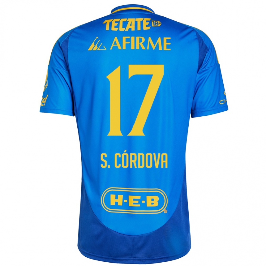 Herren Fußball Sebastián Córdova #17 Blau Gelb Auswärtstrikot Trikot 2024/25 T-Shirt Luxemburg