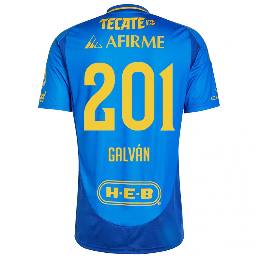 Herren Fußball Isac Galván #201 Blau Gelb Auswärtstrikot Trikot 2024/25 T-Shirt Luxemburg