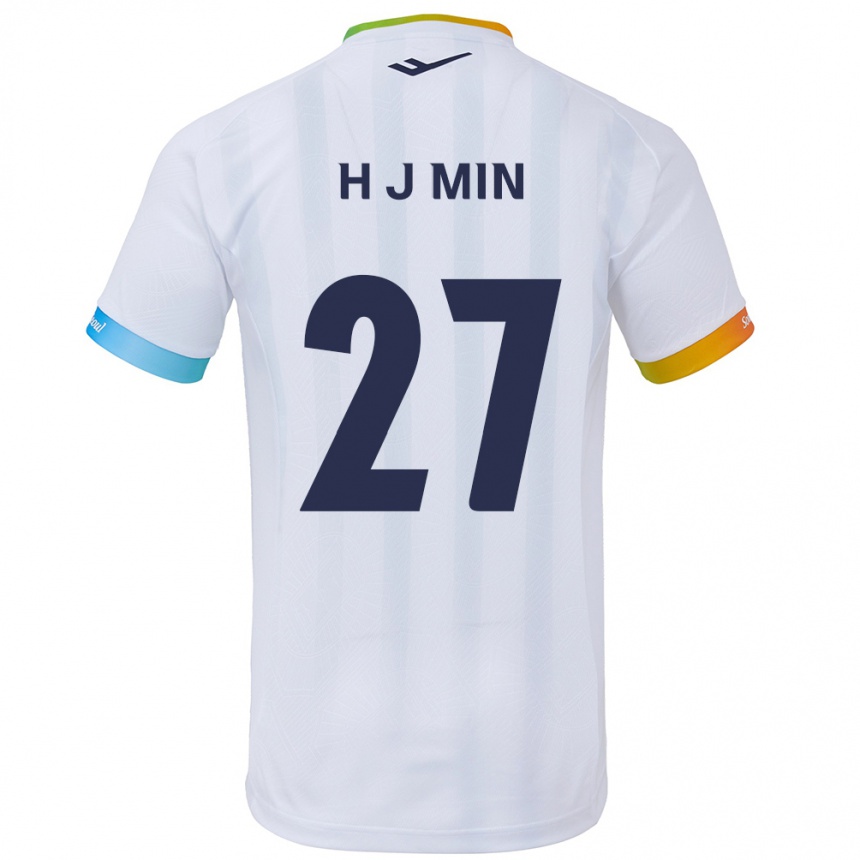 Herren Fußball Ji-Hoon Min #27 Weiß Blau Auswärtstrikot Trikot 2024/25 T-Shirt Luxemburg